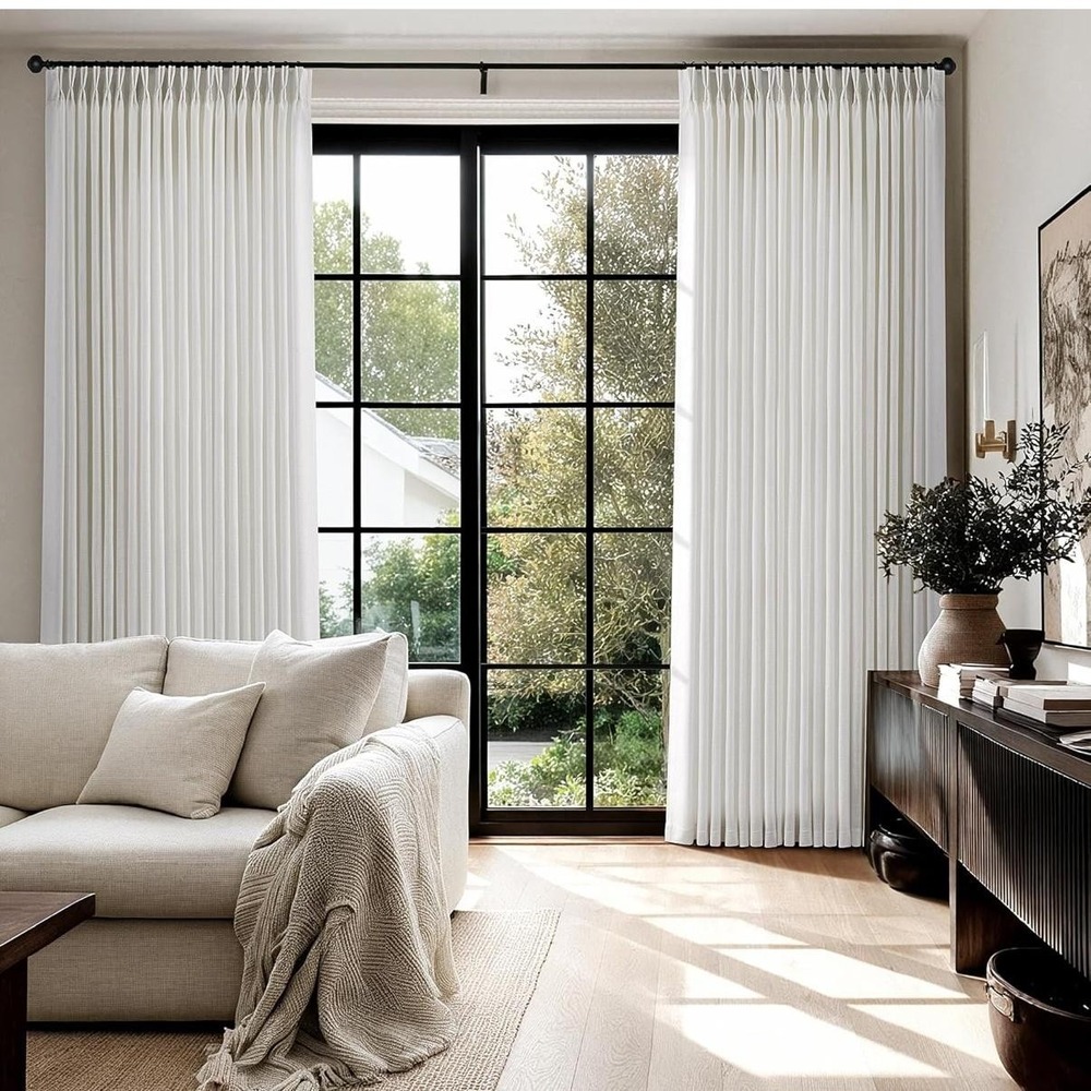 White Pleated Room-Darkening Curtains - Premium Home Accent